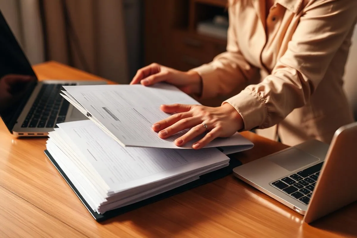 Compliance officer reviewing worker documents and certifications