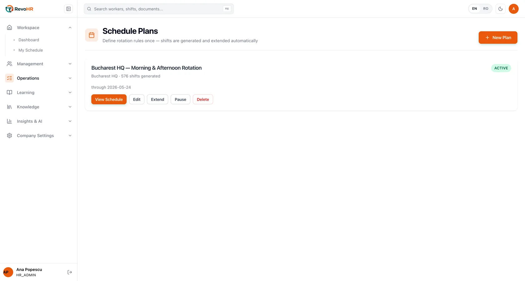 Planuri de ture recurente configurate în RevoHR
