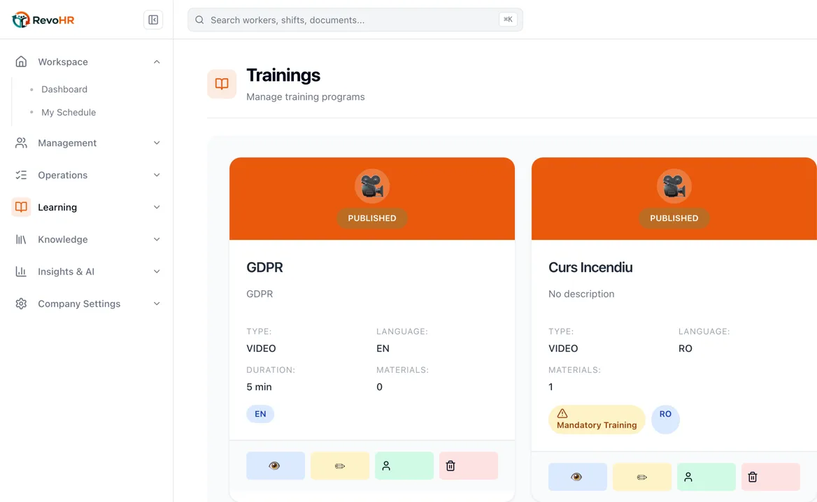 Catalogul de traininguri pentru angajați în RevoHR